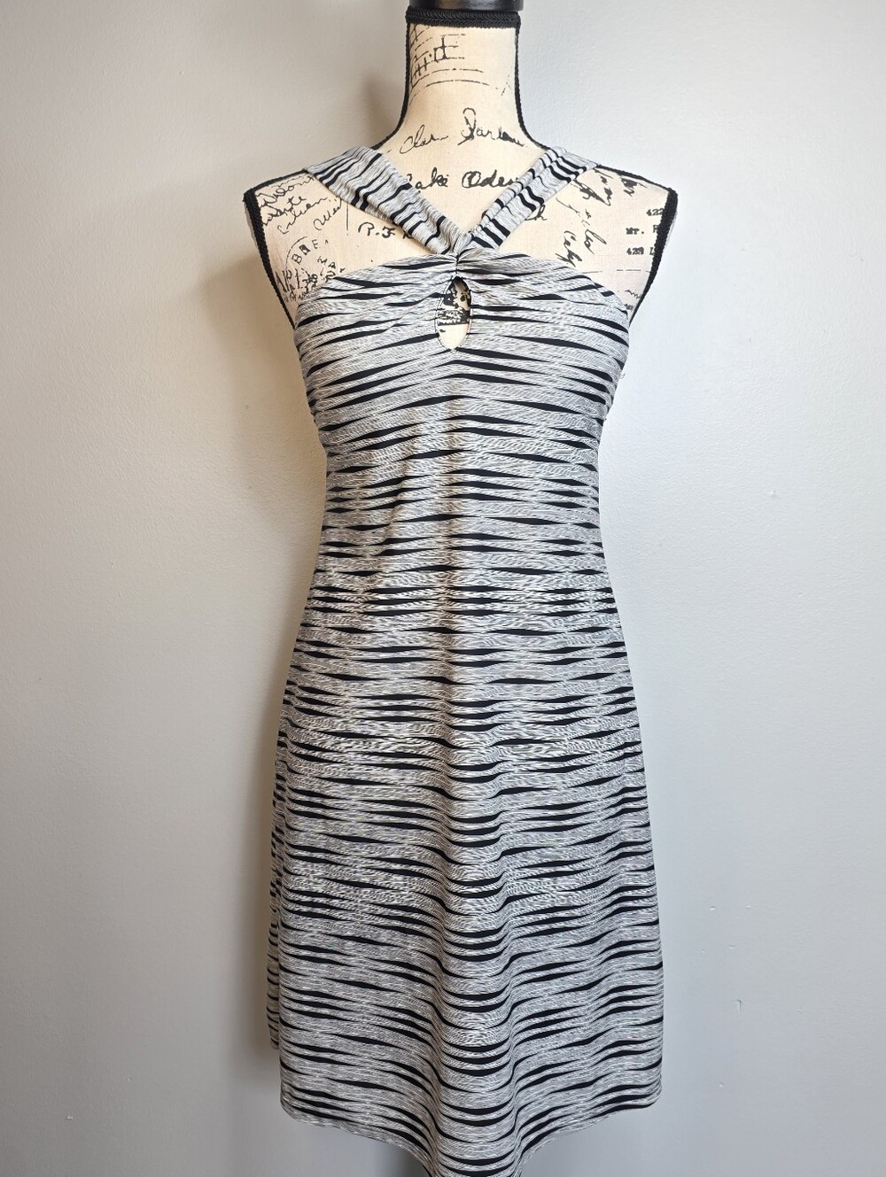 Athleta Black and White Striped Halter Midi Swim Dress Sz S
